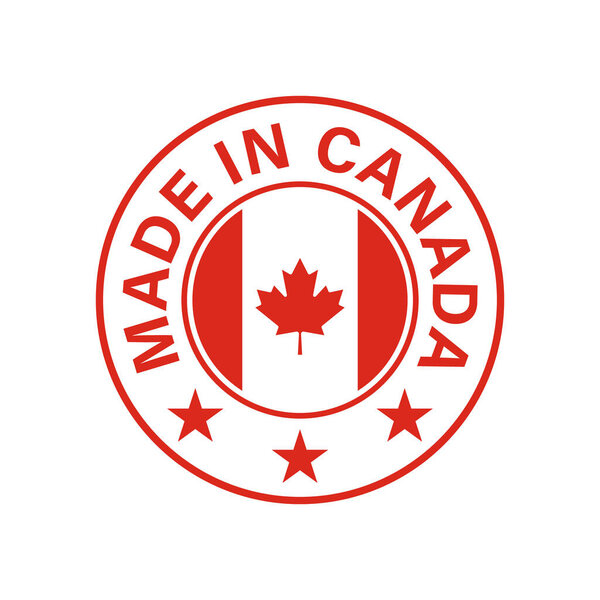 Made in Canada. Round Canada flag vector icon