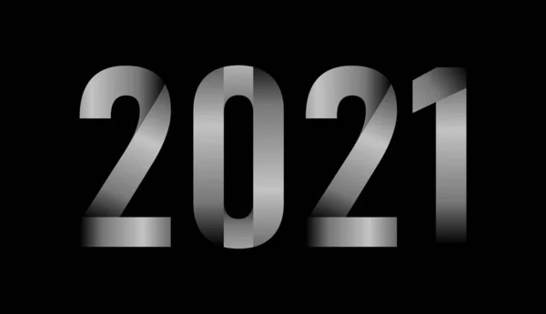 Feliz Nuevo Año 2021 Elegante Texto Plata Sobre Fondo Negro — Vector de stock