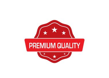 Basit vektör simgesi illüstrasyonu, kırmızı rozetli metin: premium kalite 