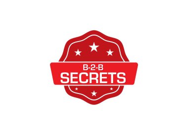 simple vector icon illustration, red badge with text: b2b secrets