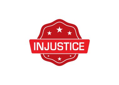 Beyaz arkaplanda basit kırmızı rozet logosu, vektör simgesi illüstrasyonu, metin: adaletsizlik 