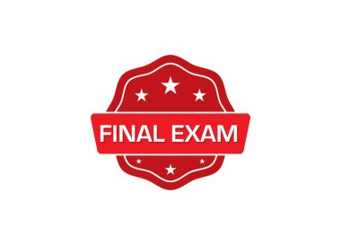 Beyaz arkaplanda basit kırmızı rozet logosu, vektör simgesi illüstrasyonu, metin: final sınavı 