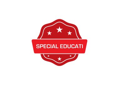 Basit kırmızı rozet logosu, vektör simgesi illüstrasyonu, metin: özel eğitimci 