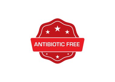Basit kırmızı rozet logosu, vektör simgesi illüstrasyonu, metin: antibiyotiksiz 