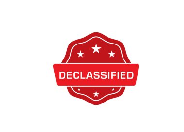 simple red badge logo, vector icon illustration, text: declassified  clipart