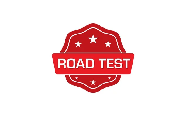 Egyszerű Vektor Ikon Illusztráció Piros Jelvény Szöveggel Közúti Teszt — Stock Vector