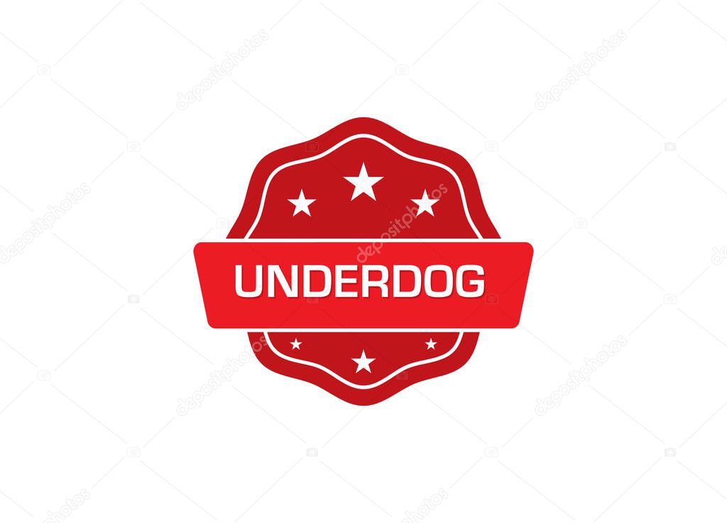 simple red badge logo, vector icon illustration, text: underdog 
