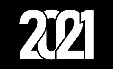 Yeni yılın kutlu olsun 2021 logo metin tasarımı. 2021 iş günlüğünün kapağı. Dileklerle, afişlerle. Vektör çizimi. Siyah arkaplanda izole