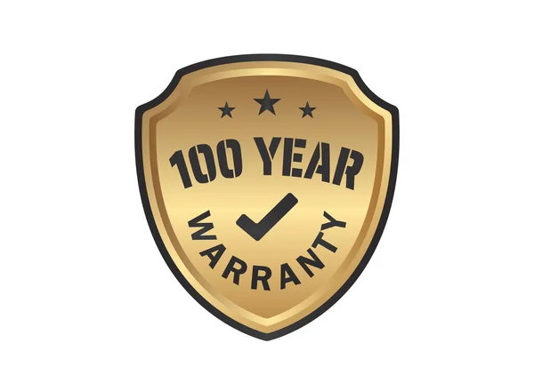 100 Års Garanti Gold Shields Vit Bakgrund — Stock vektor