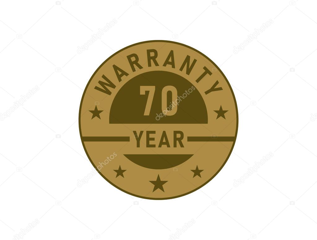 70 year warranty golden badges isolated on white background. Warranty label