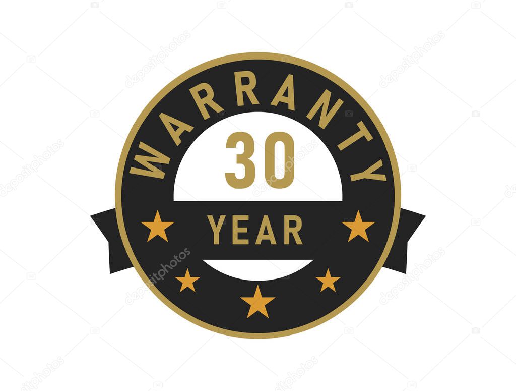 30 year warranty gold text with Black badge vector image