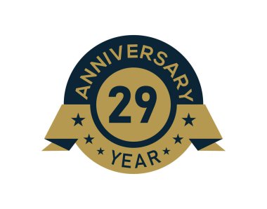 Altından 29 yıllık yıldönümü rozeti ve beyaz arka planda altın izole edilmiş yıldönümü logosu.