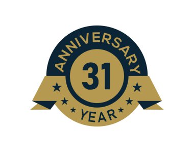 Altın rengi 31 yıl yıldönümü rozeti, beyaz arka planda altın izole edilmiş yıldönümü logosu.