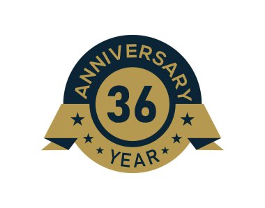 Altın 36 yıllık rozet, afiş resmi, yıl dönümü logosu beyaz arka planda altın izole