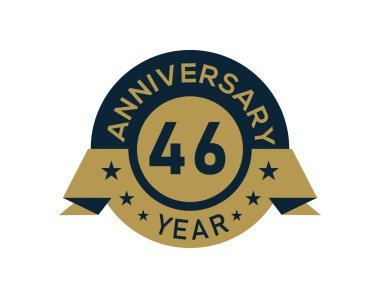 Altın rengi 46 yıl yıldönümü rozeti, beyaz arka planda altın izole edilmiş yıldönümü logosu.