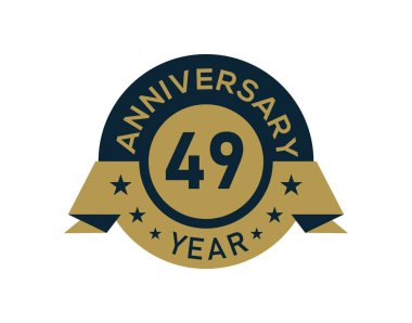 Altın rengi 49 yıl yıldönümü rozeti, beyaz arka planda altın izole edilmiş yıldönümü logosu.