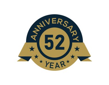 Altından 52 yıllık yıldönümü rozeti ve beyaz arka planda altın izole edilmiş yıldönümü logosu.