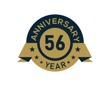 Altından 56 yıllık yıldönümü rozeti ve beyaz arka planda altın izole edilmiş yıldönümü logosu.