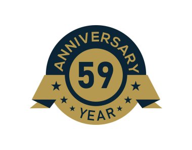 Altından 59 yıllık yıldönümü rozeti ve beyaz arka planda altın izole edilmiş yıldönümü logosu.