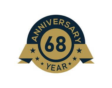 Altmış sekiz yıllık yıldönümü rozeti ve beyaz arka planda altın izole edilmiş yıldönümü logosu.