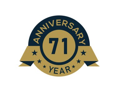 Altın 71 yıl yıldönümü rozeti, beyaz arka planda altın izole edilmiş yıldönümü logosu.