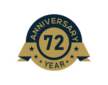 Altından 72 yıllık yıldönümü rozeti ve beyaz arka planda altın izole edilmiş yıldönümü logosu.