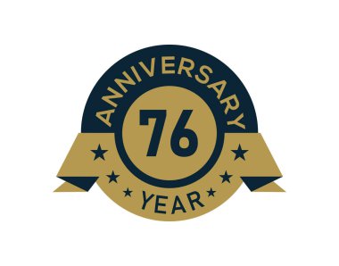 Altından 76 yıllık yıldönümü rozeti ve beyaz arka planda altın izole edilmiş yıldönümü logosu.