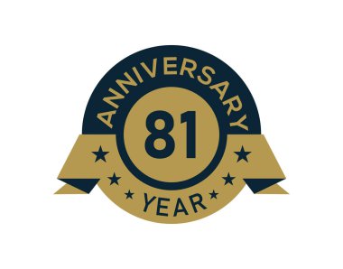 Altından 81 yıllık yıldönümü rozeti ve beyaz arka planda altın izole edilmiş yıldönümü logosu.