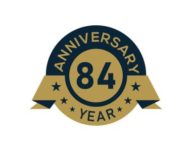 84 'üncü yıl dönümü rozeti, beyaz arka planda altın izole edilmiş yıldönümü logosu.