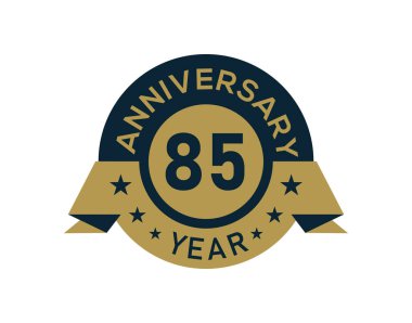 Altın 85 yıllık yıldönümü rozeti, beyaz arka planda altın izole edilmiş yıldönümü logosu.
