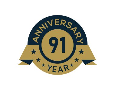 Altın 91 yıl yıldönümü rozeti, afiş resmi, yıl dönümü logosu beyaz arka planda altın izole