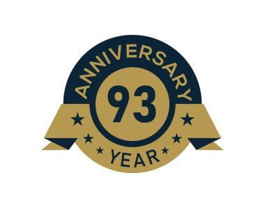 Altından 93 yıllık yıldönümü rozeti ve beyaz arka planda altın izole edilmiş yıldönümü logosu.