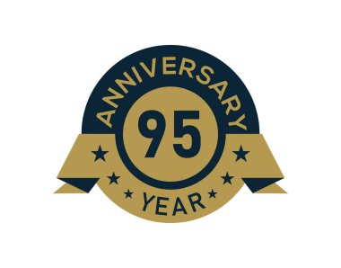 Altından 95 yıllık yıldönümü rozeti ve beyaz arka planda altın izole edilmiş yıldönümü logosu.