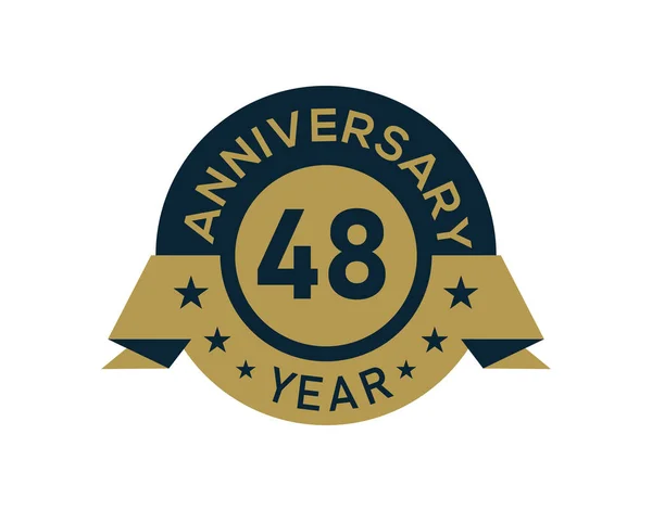 バナー画像付きゴールド48周年記念バッジ ホワイトの背景に金が分離された記念日ロゴ — ストックベクタ