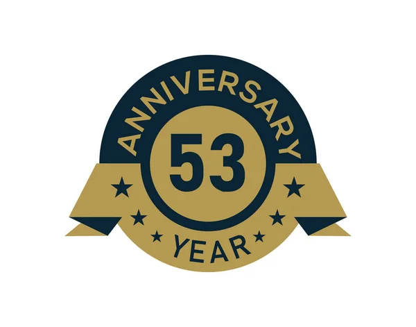 バナー画像付きゴールド53周年記念バッジ ホワイトの背景に金が分離された記念日ロゴ — ストックベクタ
