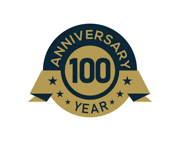 Золотой 100 Летний Юбилейный Значок Баннерным Изображением Юбилейный Логотип Золотым — стоковый вектор