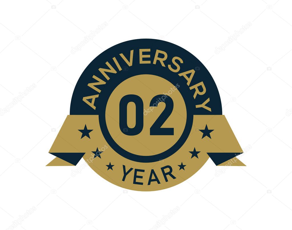 Gold 2 years anniversary badge with banner image, Anniversary logo with golden isolated on white background