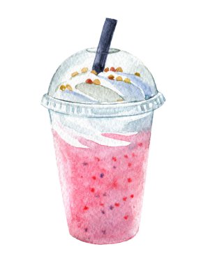 Lezzetli süt beyaz zemin üzerine suluboya illüstrasyon izole shake ile cam 