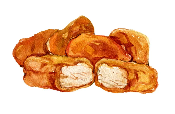 Kuřecí Nuggets Rychlé Občerstvení Izolované Bílém Pozadí Akvarel — Stock fotografie
