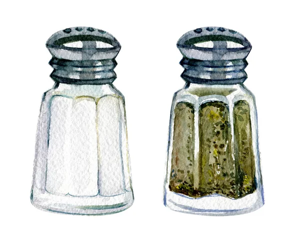 Salz Und Pfefferstreuer Isoliert Auf Weißem Hintergrund Aquarell Illustration — Stockfoto