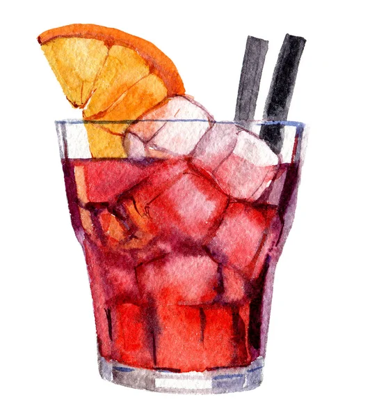 Cocktail Med Och Apelsin Isolerad Vit Bakgrund Akvarell Illustration — Stockfoto