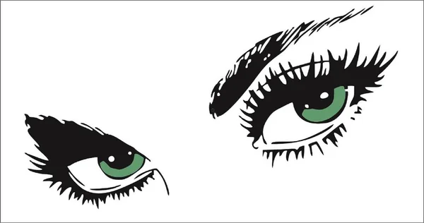 Dibujo Blanco Negro Ojos Femeninos Verdes — Archivo Imágenes Vectoriales