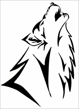 black and white drawing of a howling wolf clipart