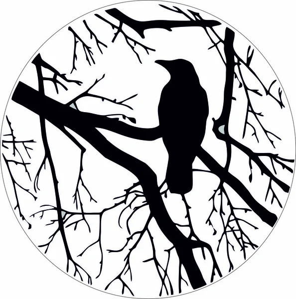 Dessin Noir Blanc Corbeau Sur Arbre — Image vectorielle