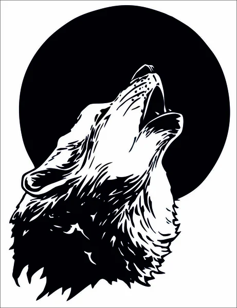 Dibujo Blanco Negro Lobo Que Aulla Luna — Archivo Imágenes Vectoriales
