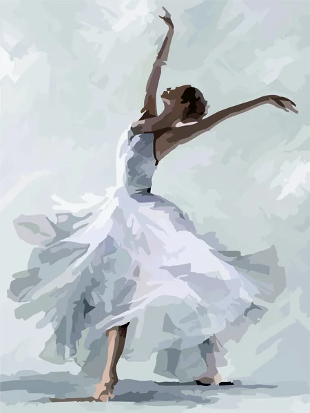 Prachtige Ballerina Een Witte Lange Jurk — Stockvector