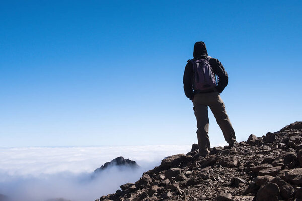 sport man on top of mountain. Tenerife Canary