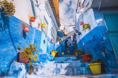 Fas Afrika: Chefchaouen şehrin güzel mavi Medine.