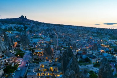 Güzel aeral gece görünümü Göreme, Kapadokya