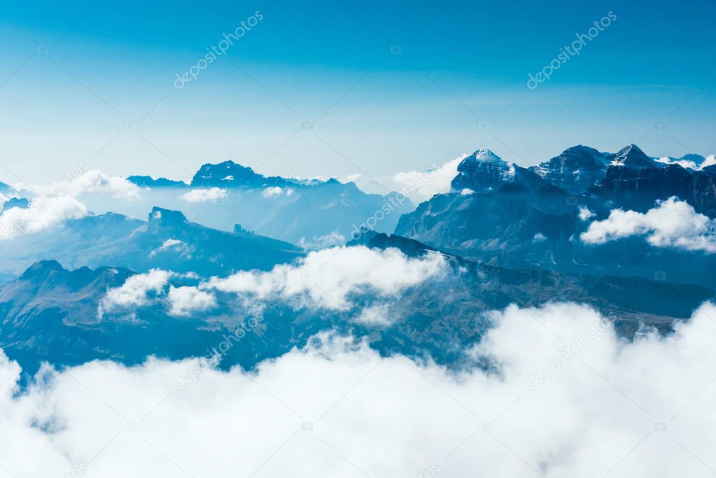 Silhouettes of the mountain in clouds Dolomites Alps Italy